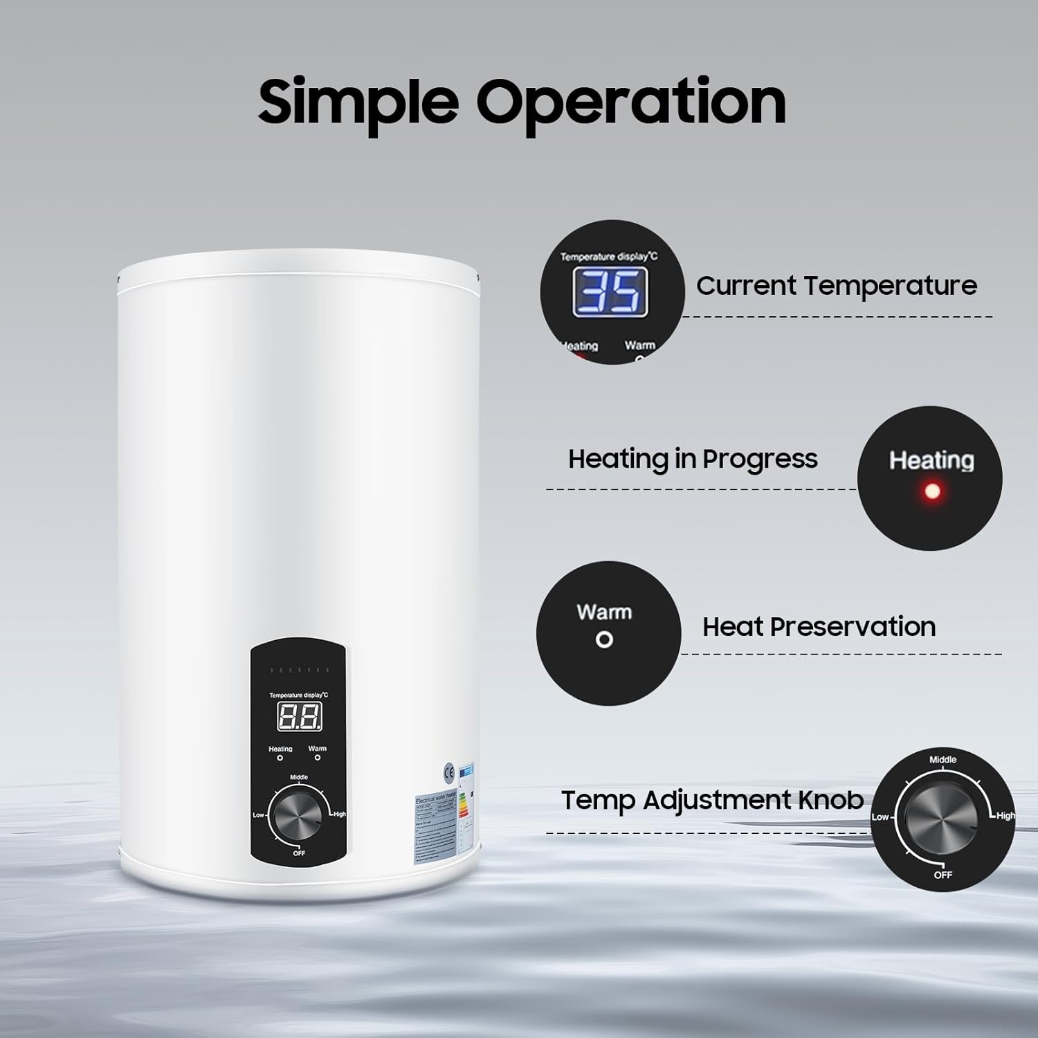Warmwasserboiler 30L/50L/60L/70L - Elektrischer Warmwasserbereiter für Küche 2000W Vertikal Warmwasserspeicher 0.7MPa 25-75°C Temperatur einstellbar (30L)