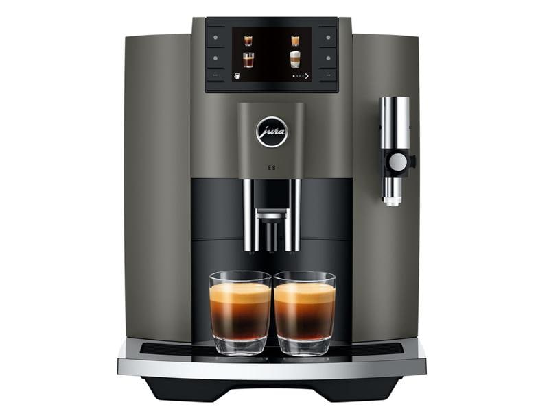 JURA Kaffeevollautomat E8 Dark Inox (SC) Zweitassen-Vollautomat für 17 verschiedene Kaffee- und Milchgetränke