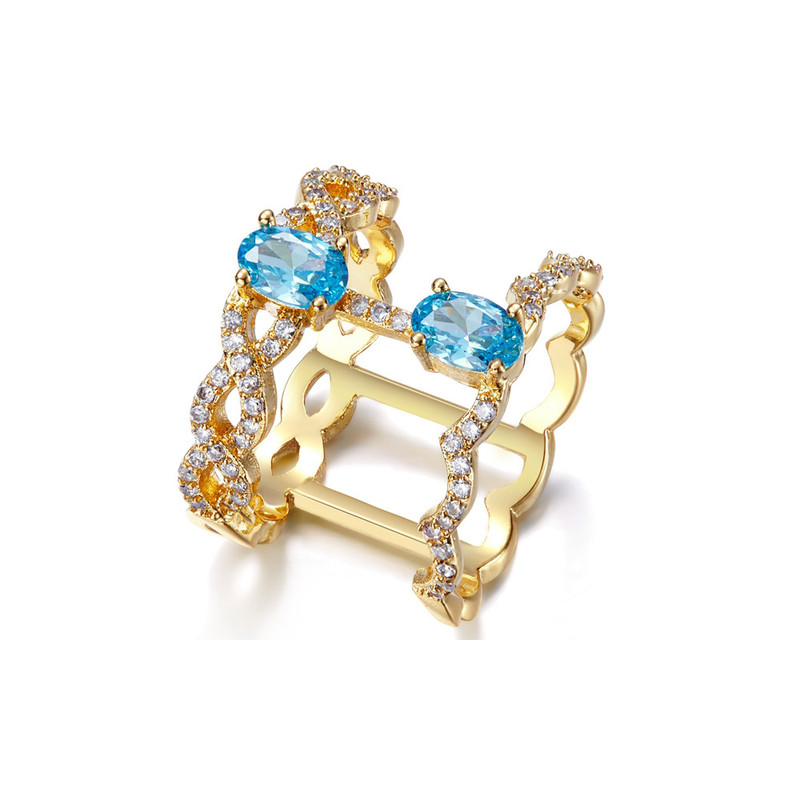 Bague orné de cristal de Swarovski Blanc et Bleu et Plaqué Rhodium