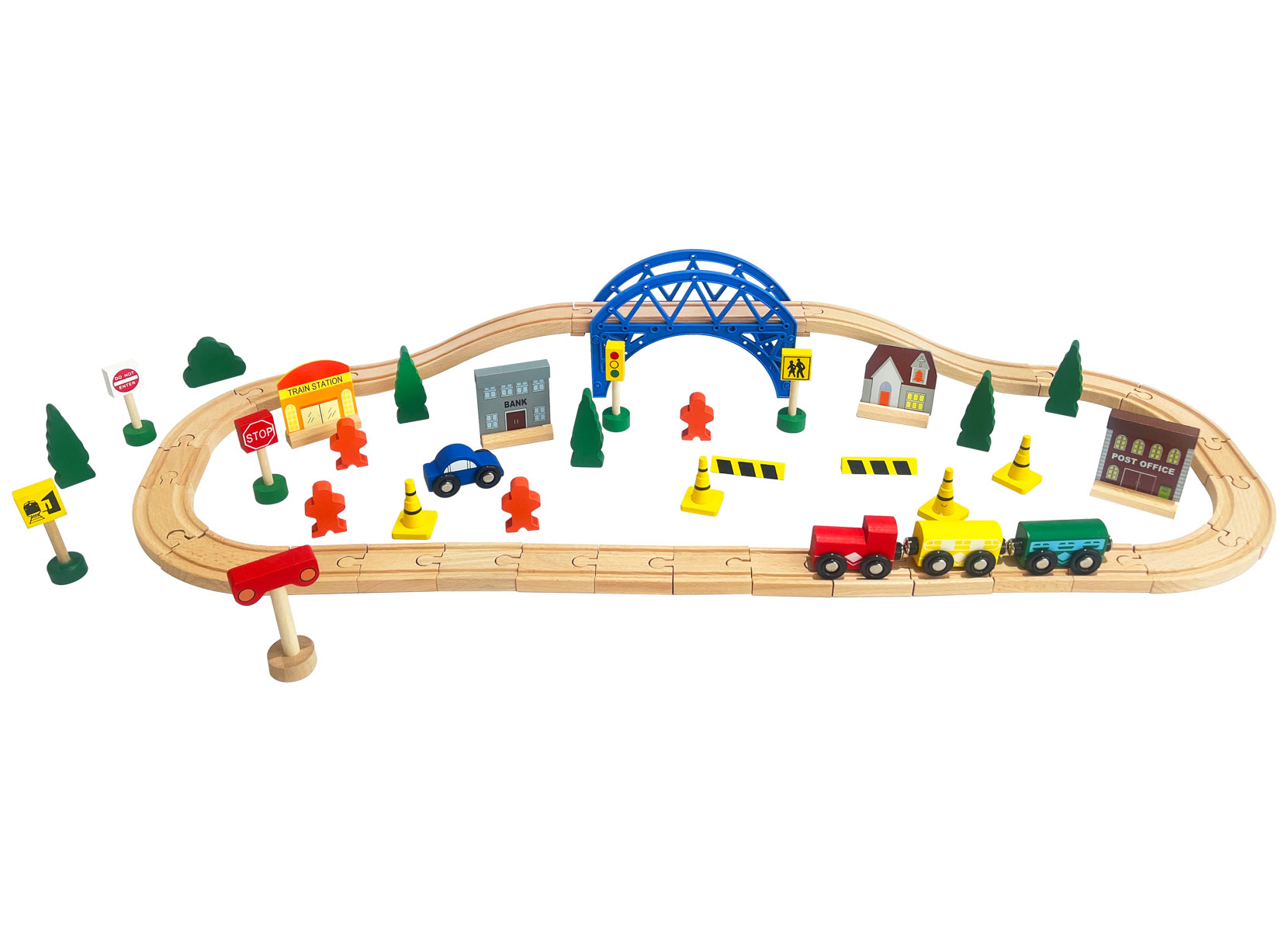 Großes Holzeisenbahn-Set 60-teilig