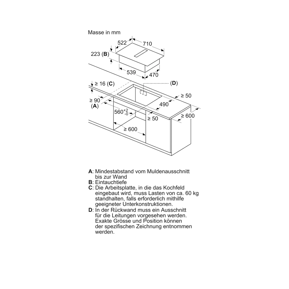 Siemens ED711HQ26E Induktionskochfeld Rahmenlos mit integriertem Dunstabzug 70cm