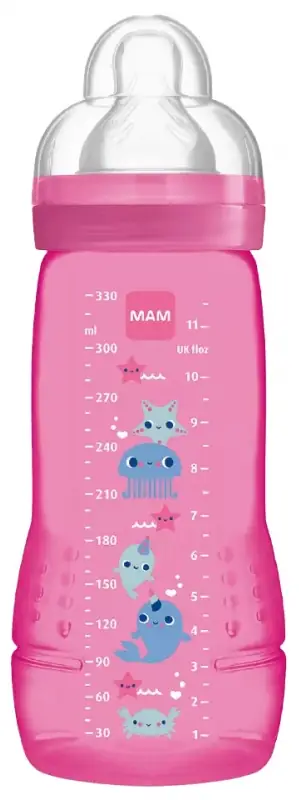 Easy Active Biberon 2ème Âge 330 ml 6 Mois et + - Couleur : Rose - 1 Biberon