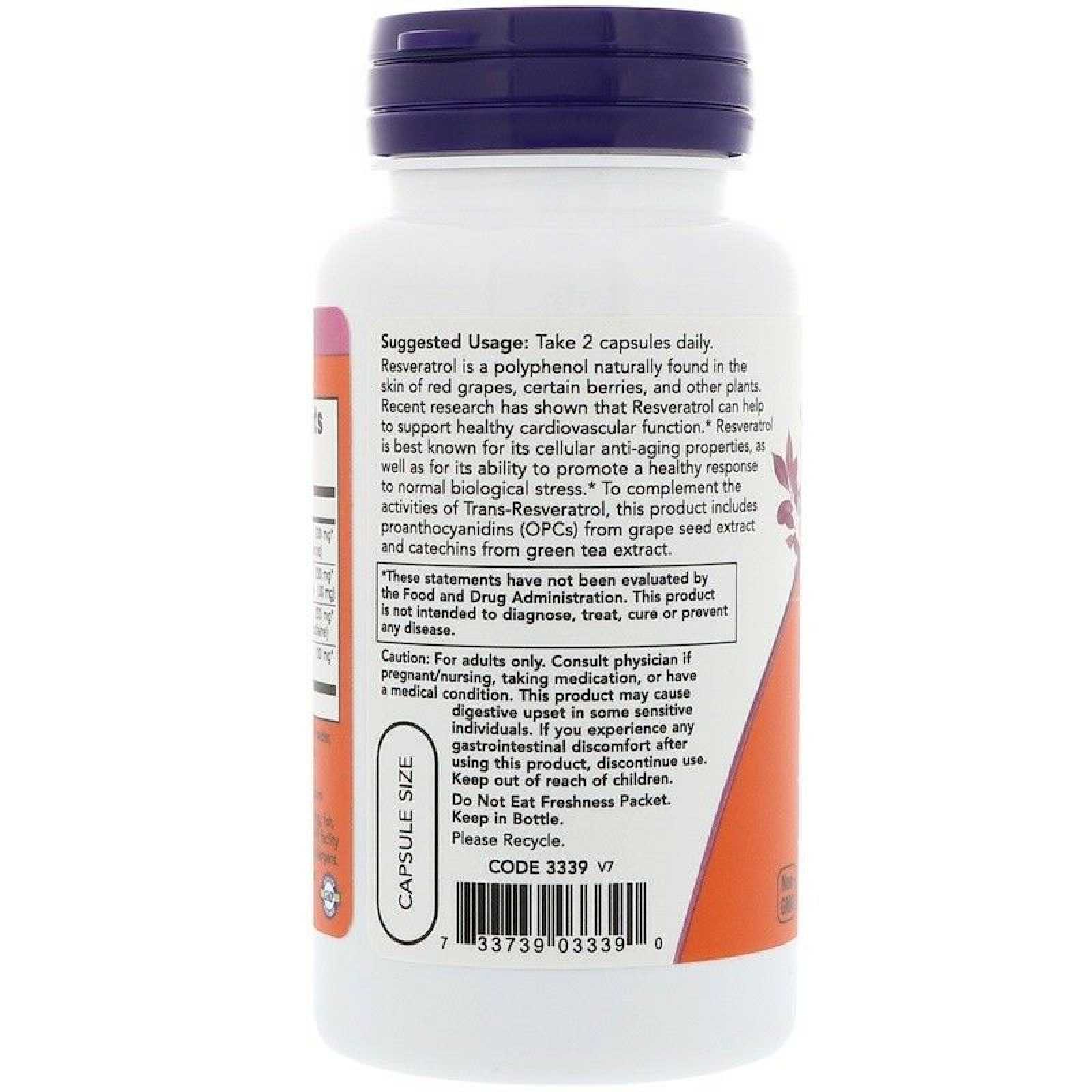 NOW Foods Resveratrol Natural 50 mg 60 cápsulas v