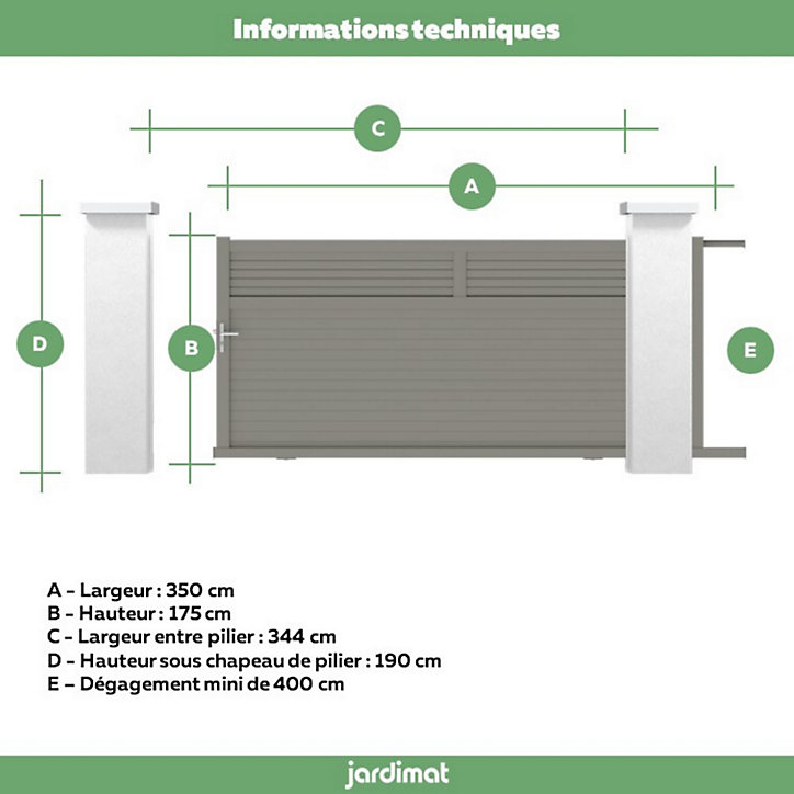 Portail Jardimat coulissant aluminium Annoire gris quartz - 350 x h.175 cm
