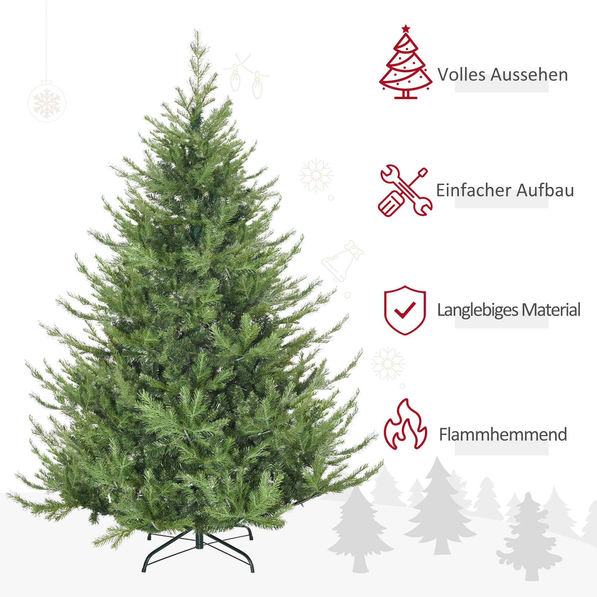 HOMCOM Weihnachtsbaum mit 1942 Astspitzen grün 136L x 136B x 180H cm