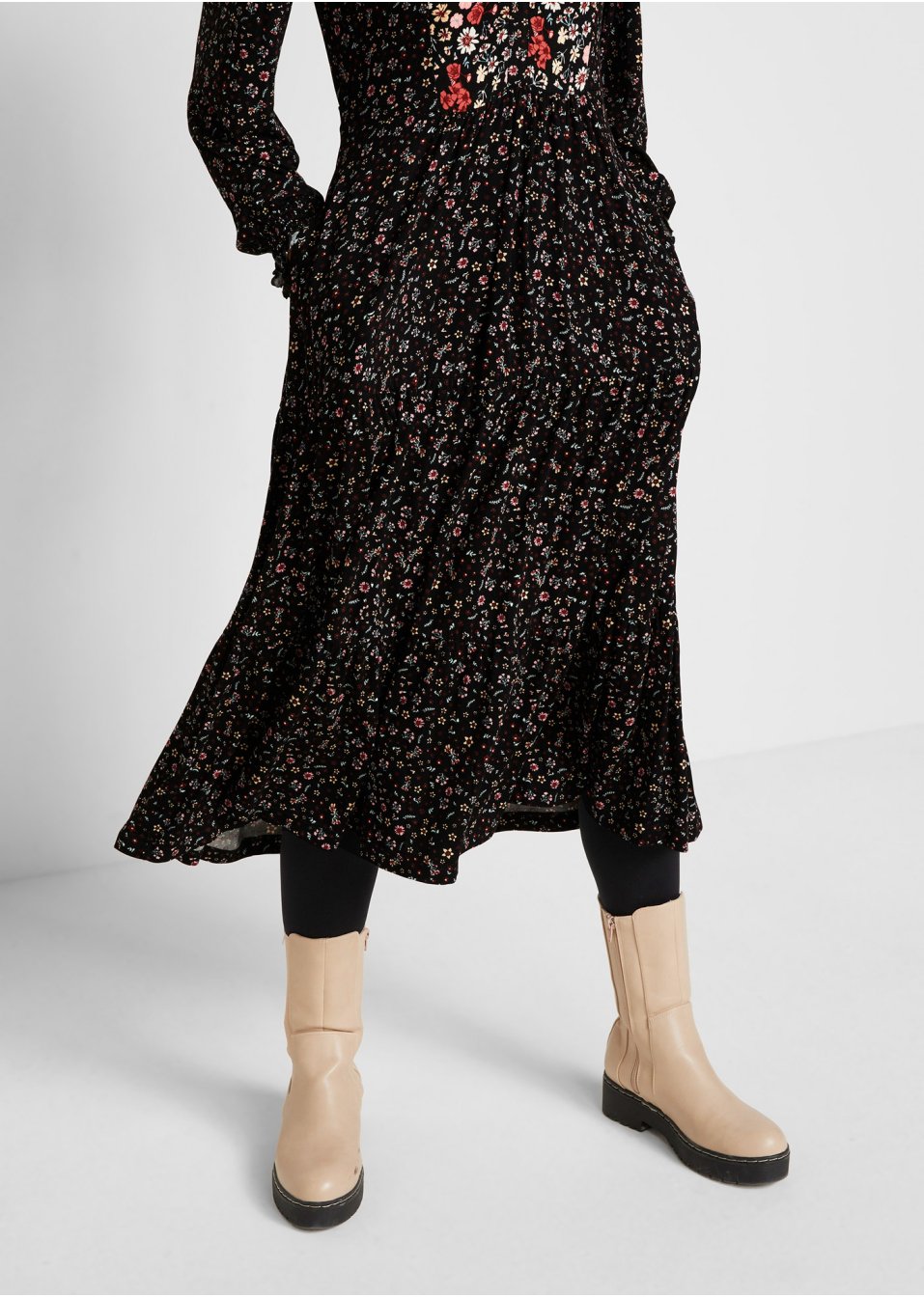 Robe en jersey midi en viscose, avec lien à nouer