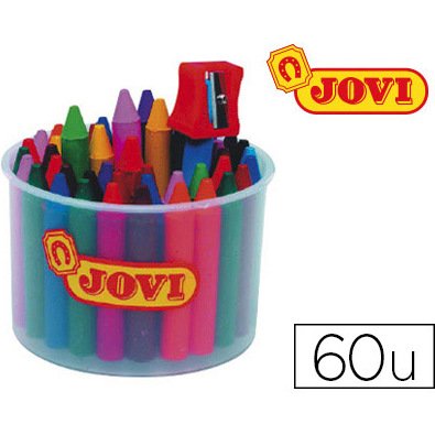 Craie cire jovi jovicolor 75mm diamètre 11mm pot 60 unités + 1 taille-crayon