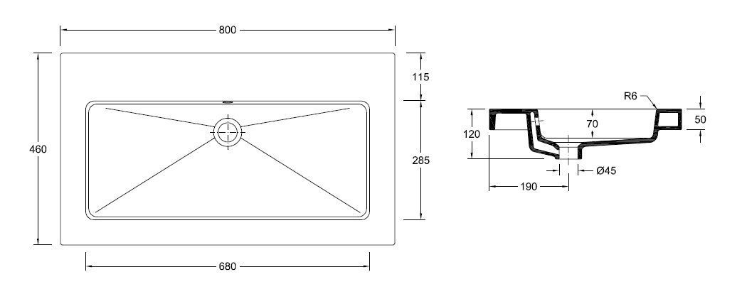Mueller Single flat meubelwasbak 80x46cm zonder kraangat