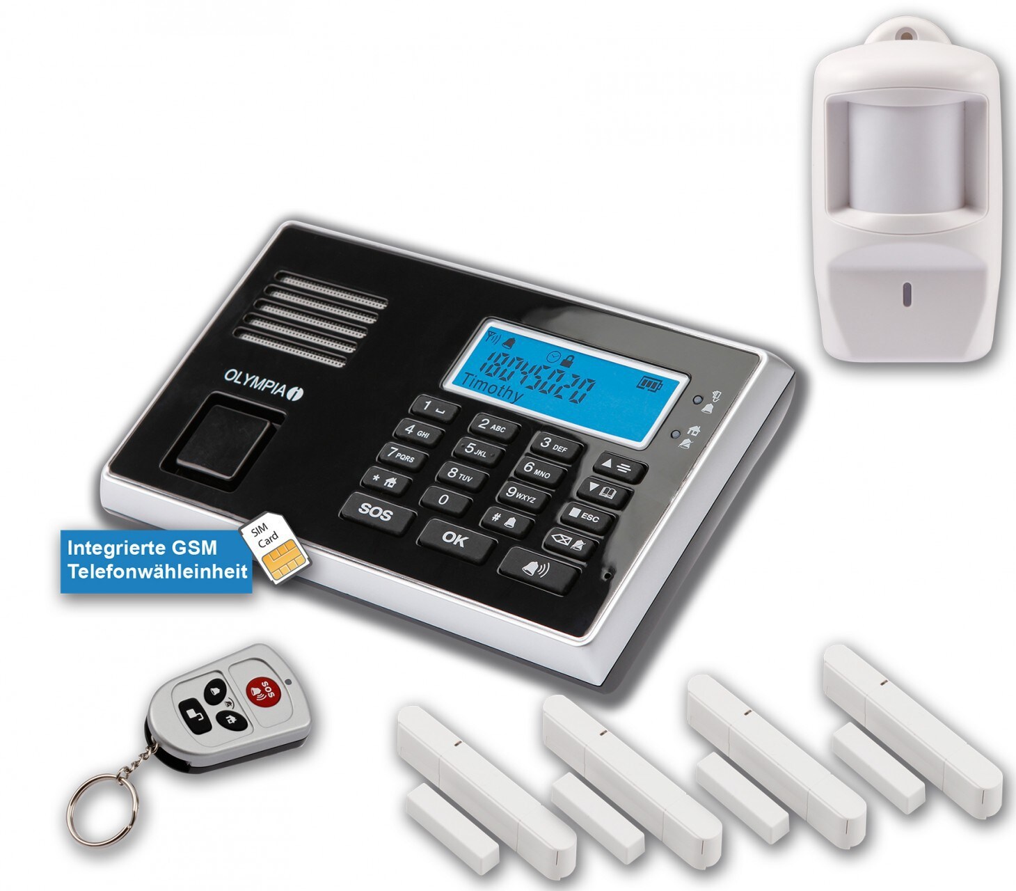 OLYMPIA Protect 9061 Drahtloses GSM Alarmanlagen-Set mit 4 Tür-/Fensterkontakten und Bewegungsmelder