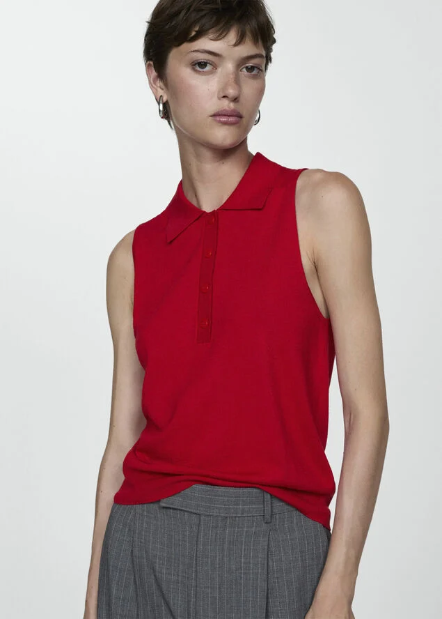 MANGO Fine knit polo neck vest Red