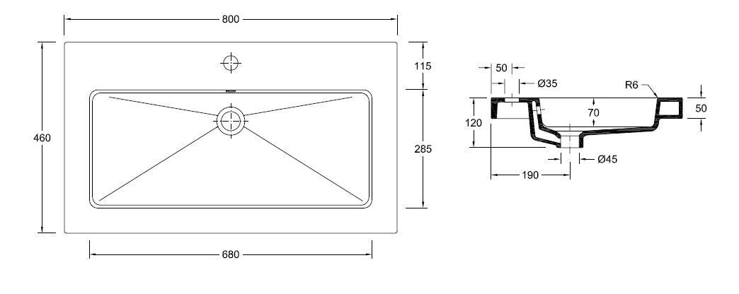Mueller Single flat meubelwasbak 80x46cm met kraangat
