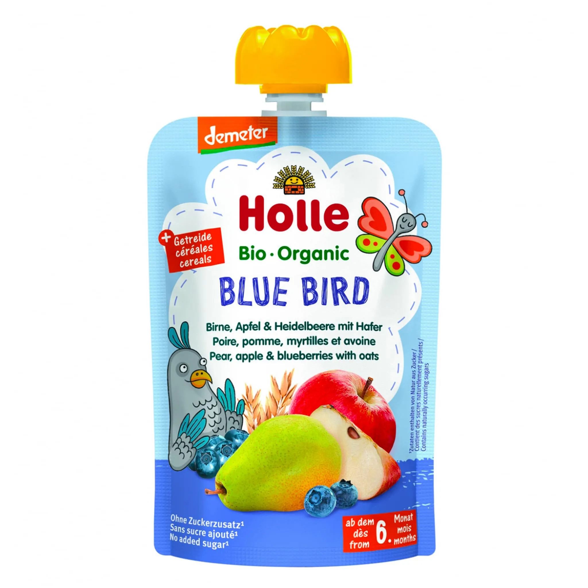Holle Purée Bio - Blue Bird - Poire, Pomme et Bleuts avec Avoine (À partir de 6 mois)