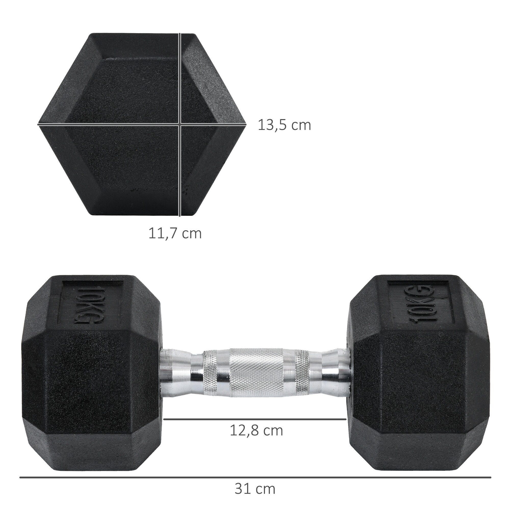 HOMCOM Kurzhantel 2er Set in Hexagon Form schwarz, silber 13,5B x 13,5T x 9,1H cm
