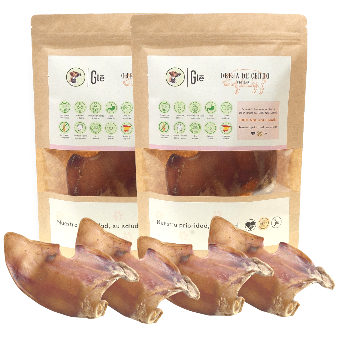Orelhas de porco desidratadas GLE PETS para cães, petiscos 100% naturais.