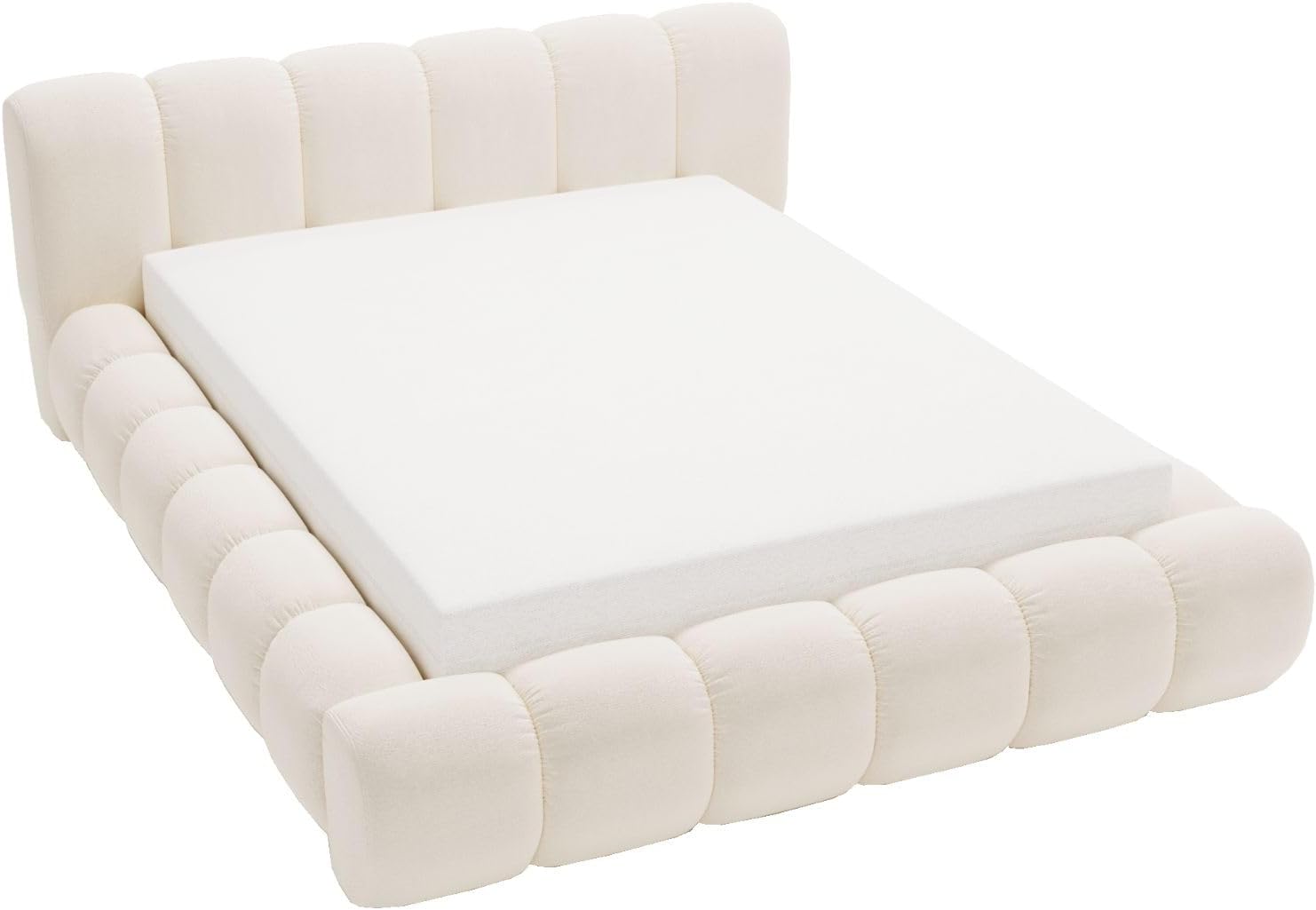 GRAINGOLD Doria Bett 180x200, Polsterbett mit Bettkasten, Polsterbett mit Stauraum, Velour, mit Lattenrost, mit Kopfteil, ohne Matratze (Creme, 180x200)