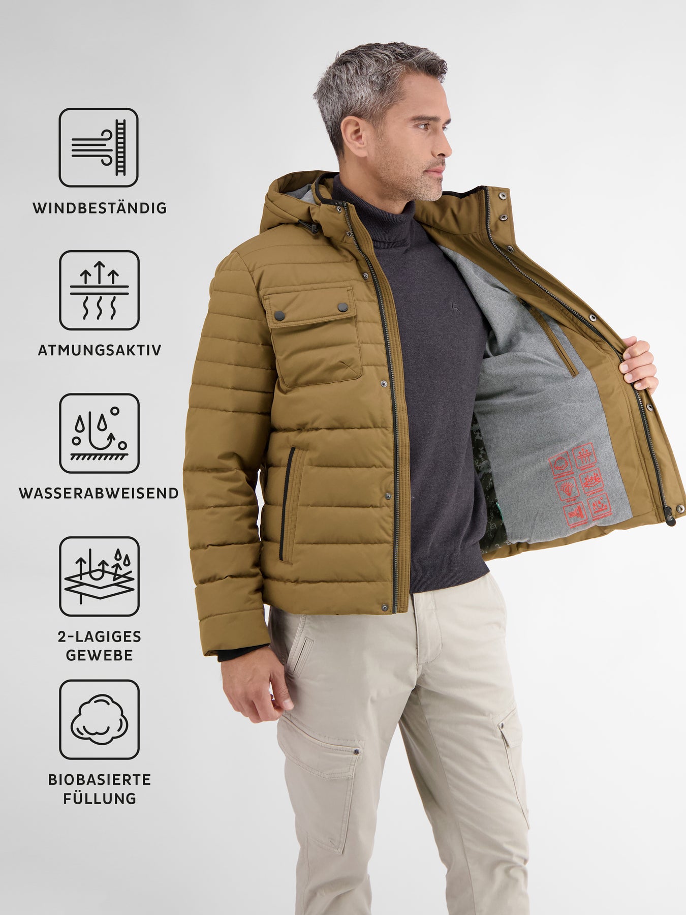 Steppjacke mit abnehmbarer Kapuze