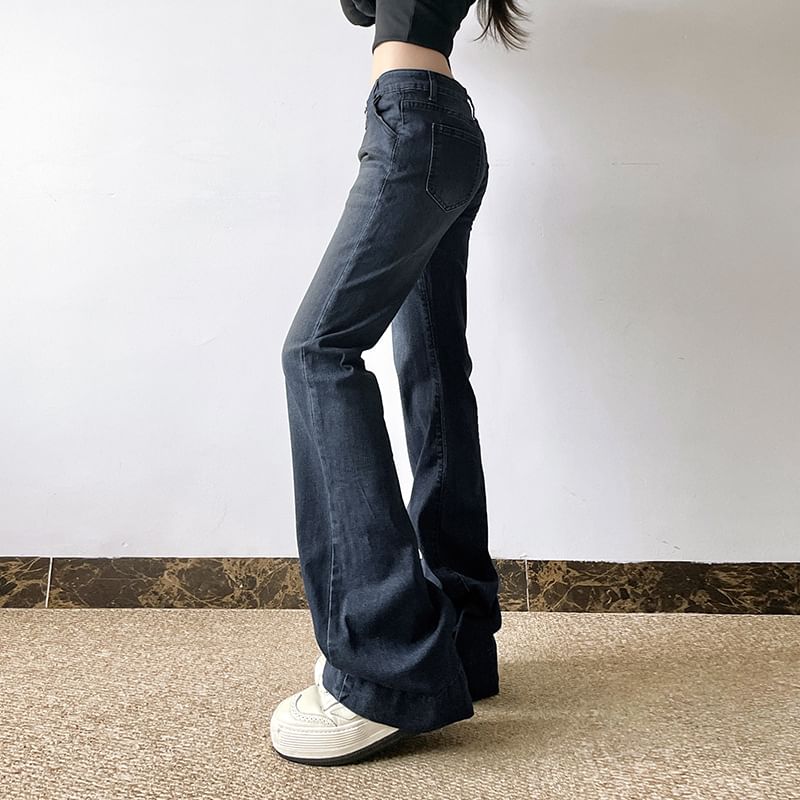 PolkaBella - Lage taille distressed gewassen bootcut jeans