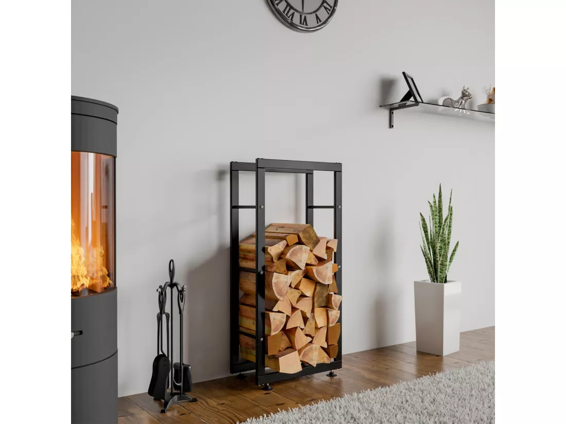 Etagère bois de cheminée - Métal - 40 x 25 x 100cm - Noir - Keri V2