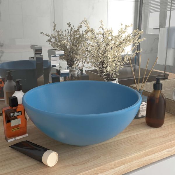 vidaXL Lavatório Wc Luxuoso Redondo 32,5x14cm Cerâmica Azul Mate - 2174978905
