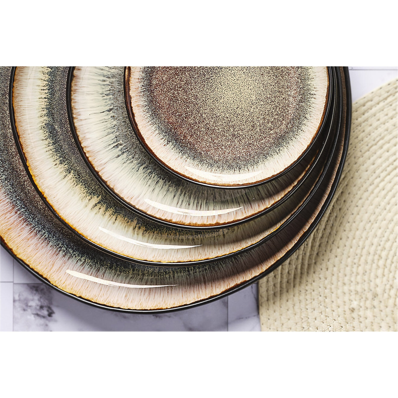 Bjorn Service Complet en Grès Iris beige/marron - 48 pièces