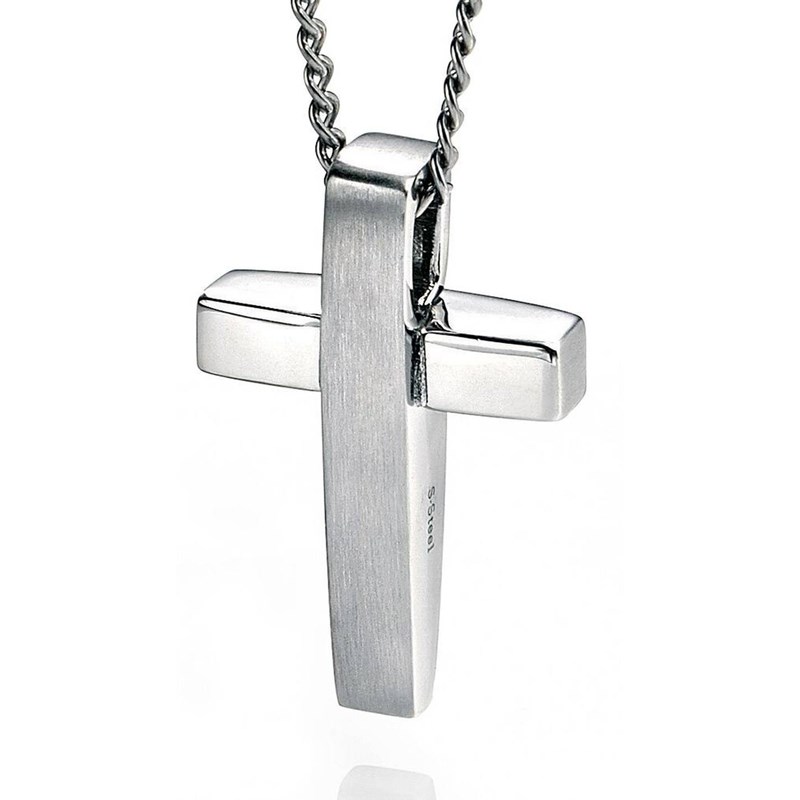 Collier croix brossé et poli en acier inoxydable