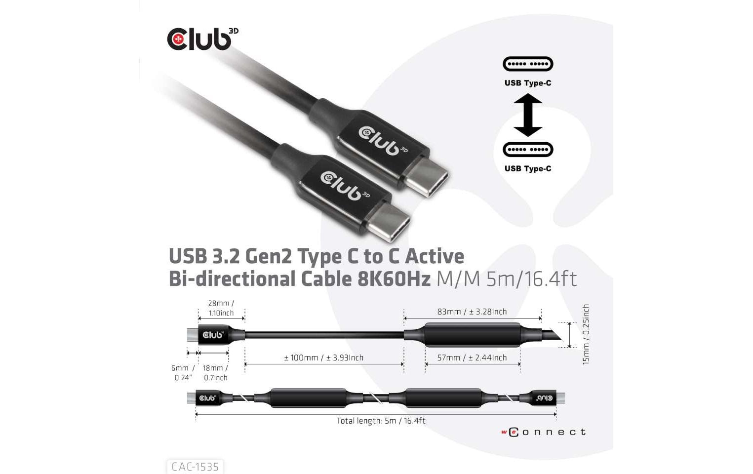 Kabel USB Type-C - USB Type-C, 5 m, 8K60HzUSB 3.2 Gen2 Typ C auf C, aktives bidirektionales Kabel 8K60Hz