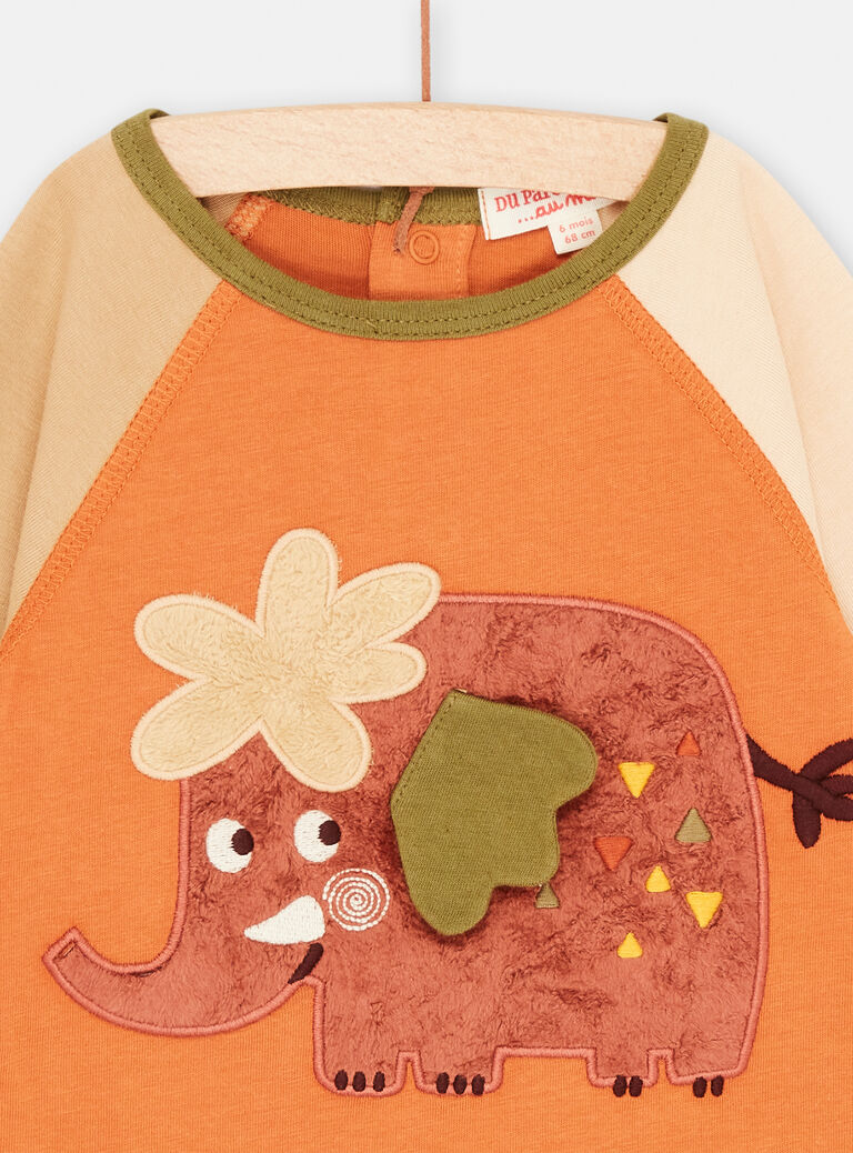 T-shirt brique et beige à animation éléphant pour bébé garçon