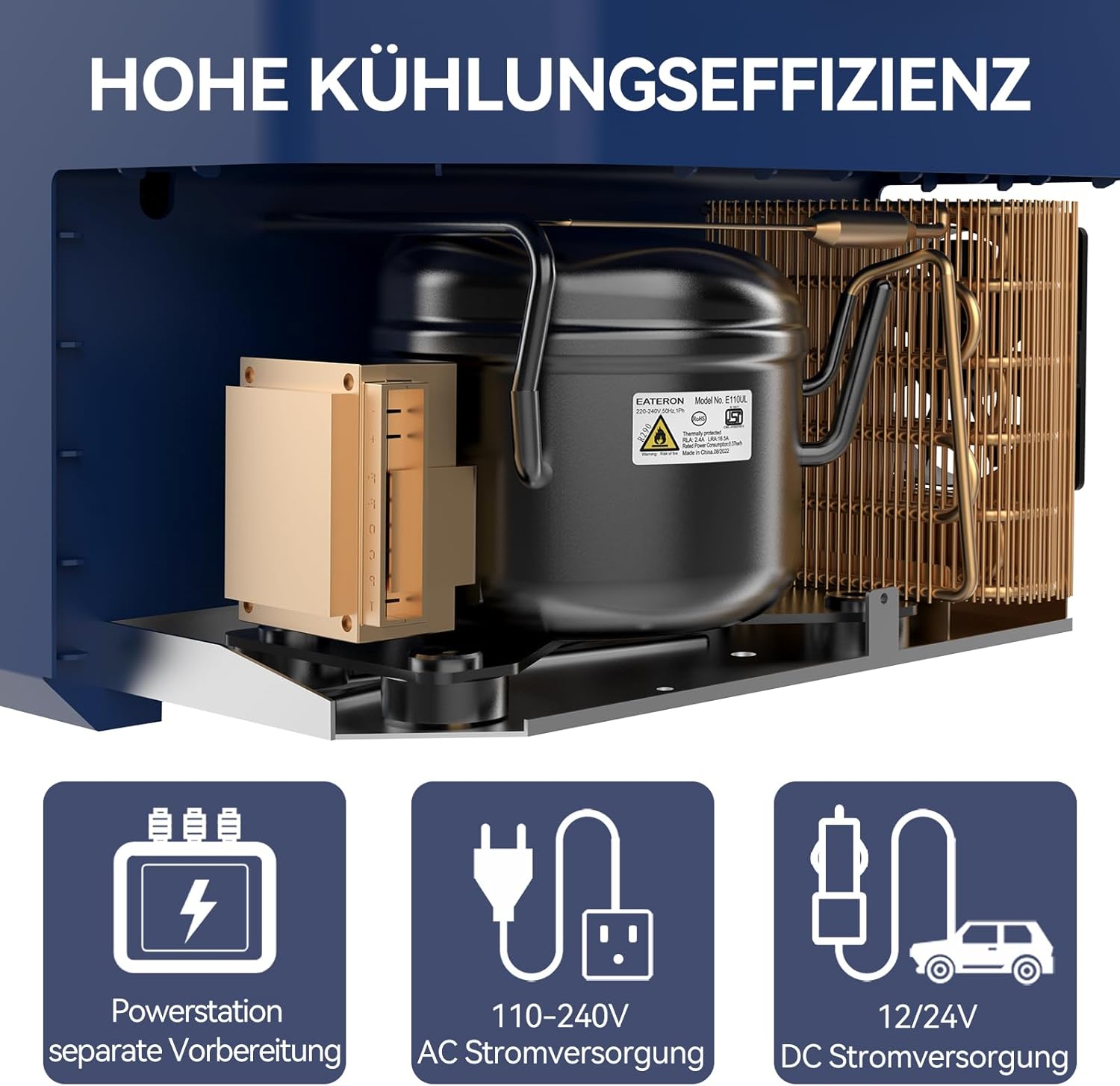 BINGI Kompressor Kühlbox 42L Tragbarer Auto-Kühlschrank 12/24V DC und 230V AC Mini Gefrierschrank für Auto, LKW, Camping, Wohnmobil und Zuhause (15℃ bis -18℃)
