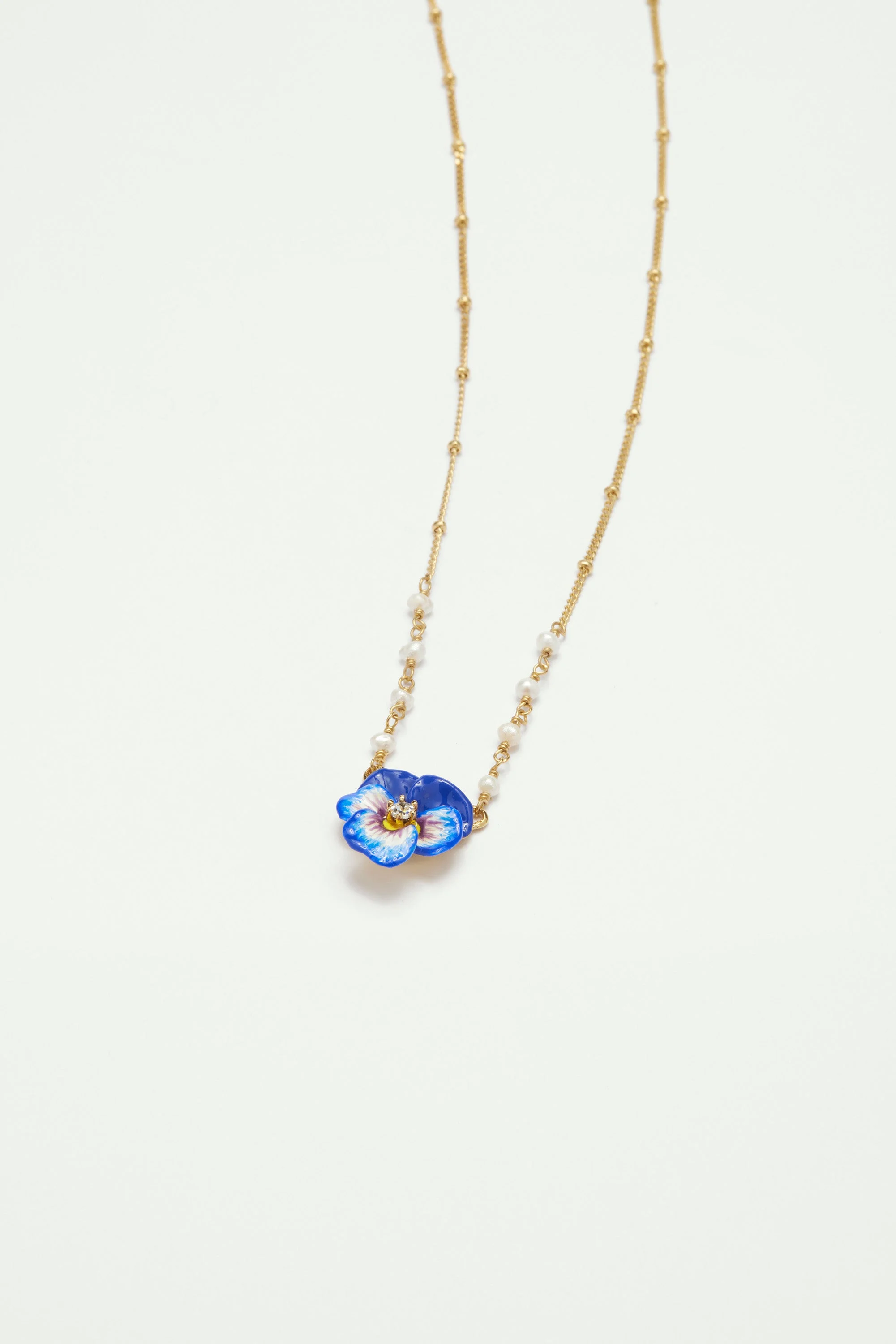 Collier pendentif penséeet cristal taillé | Bleu