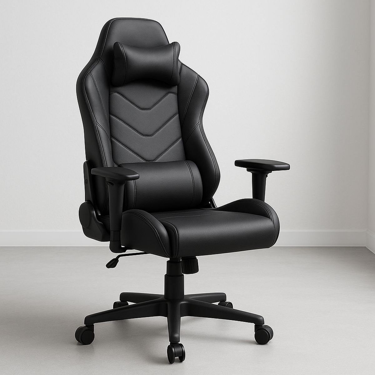 Gaming Stuhl Kunstleder Schwarz mit Kopfstütze