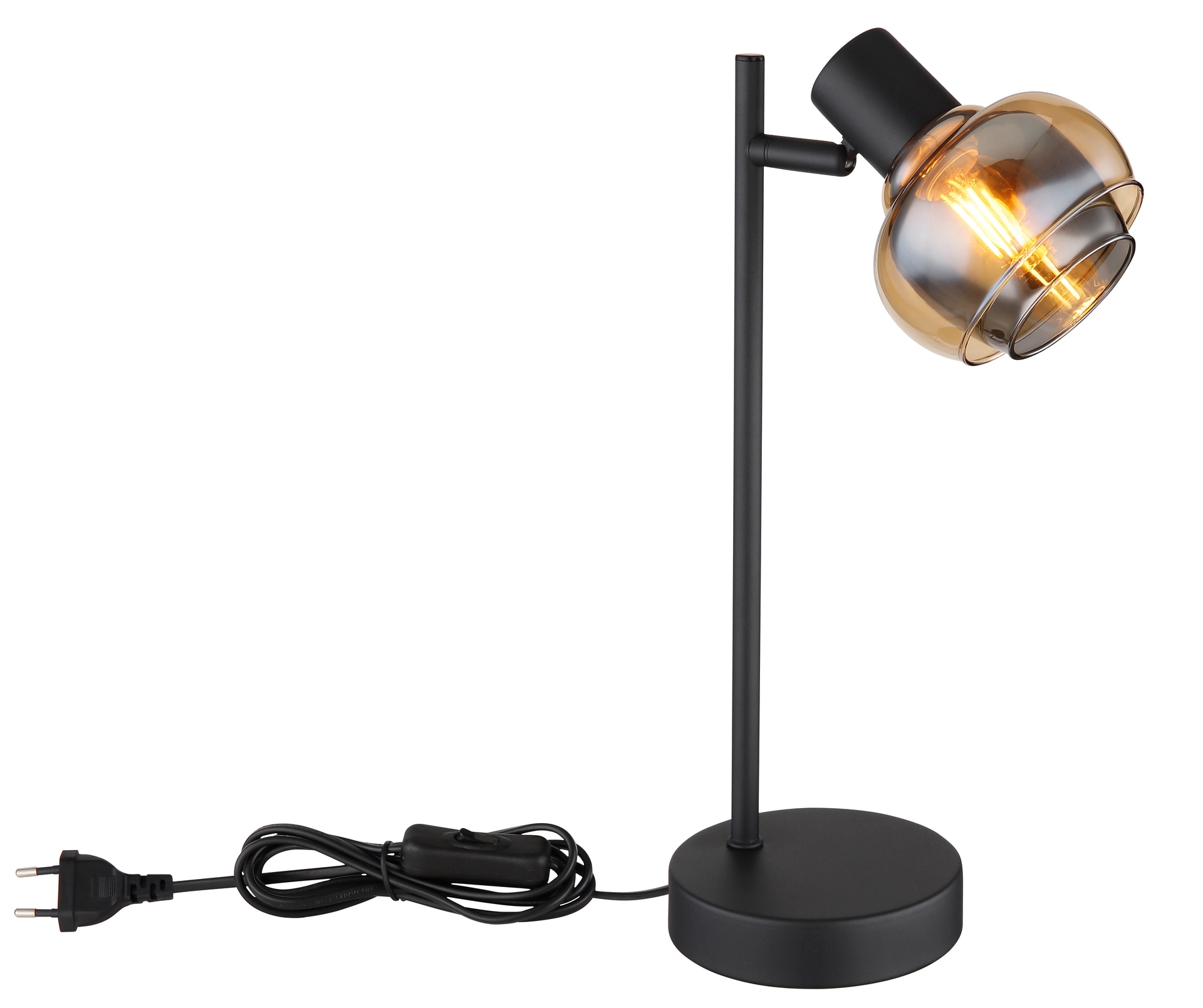 GLOBO Retrofit Tischlampe TOKKI schwarz /rauch und amber