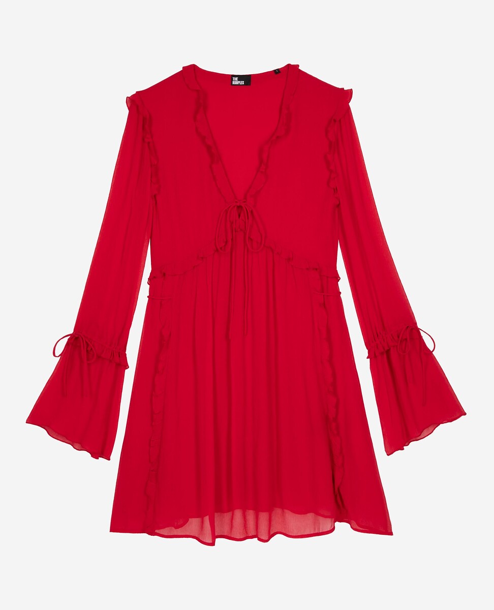 THE KOOPLES<br>Vestido curto com babados, decote em V e mangas compridas