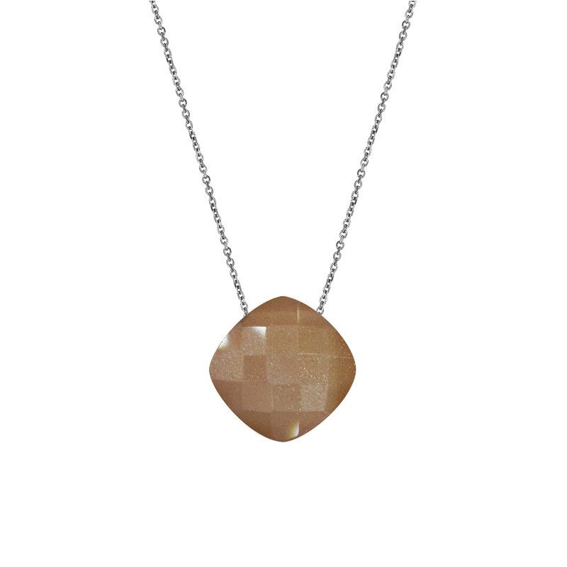 Collier argent Pierre de Lune Rose naturelle