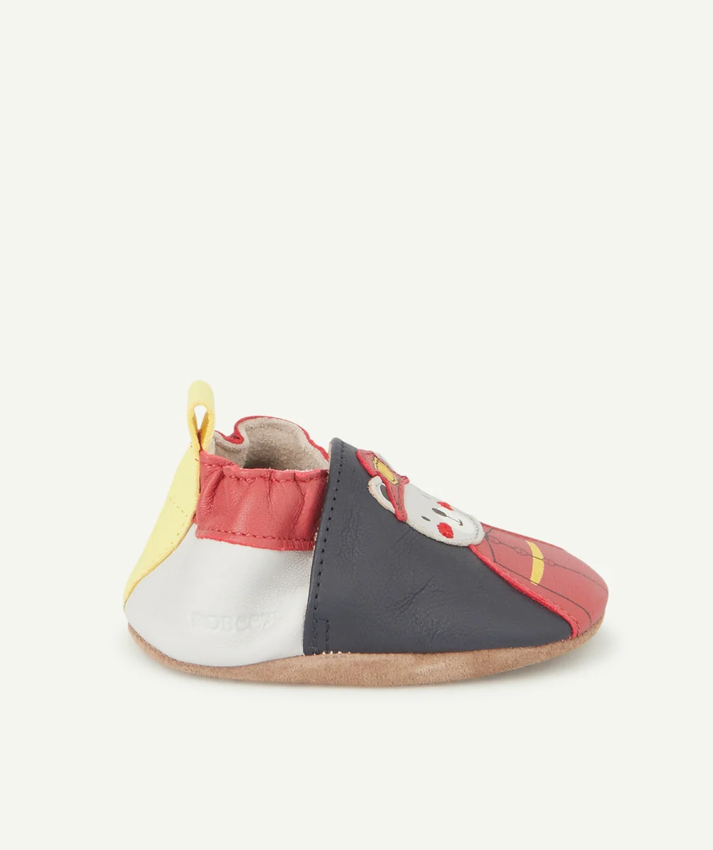 ROBEEZCHAUSSONS BÉBÉ EN CUIR BLEU MARINE GRIS ET ROUGE POMPIER