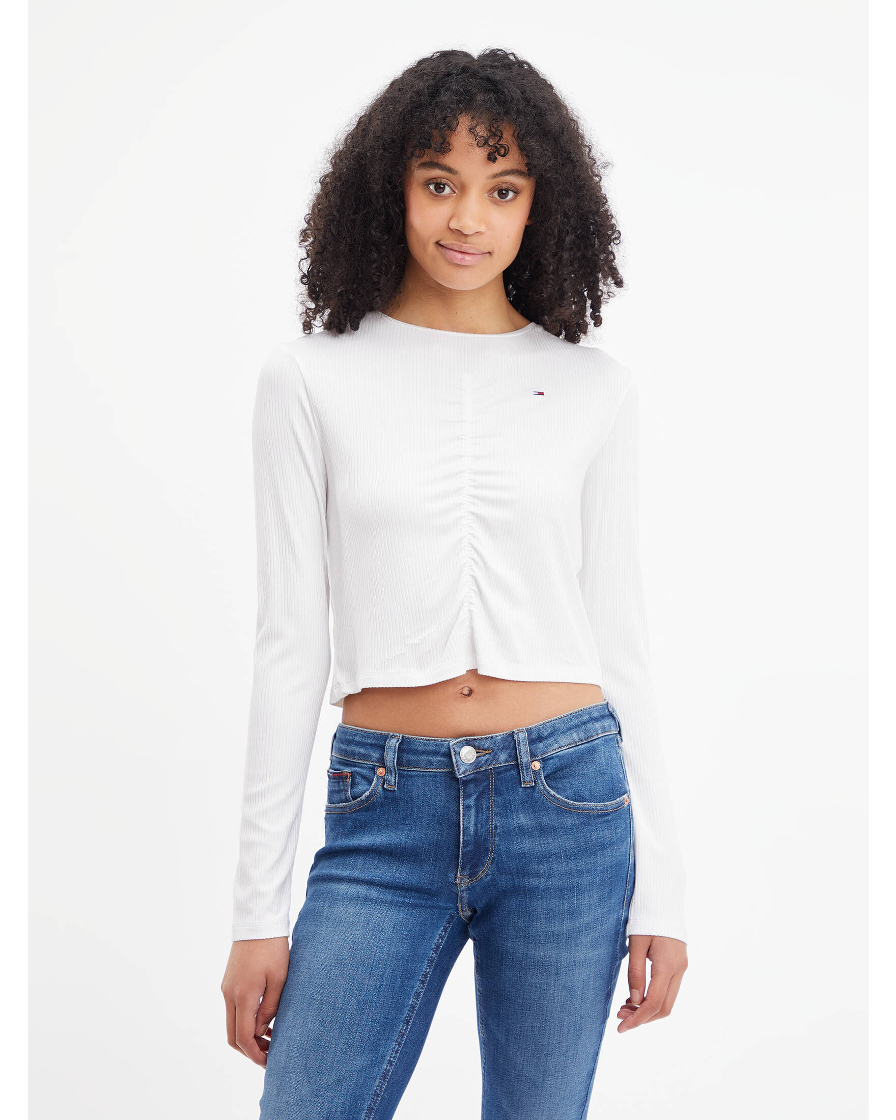 Tommy Jeans| Damen Langarmshirt RUCHING TOP LS Cropped-Fit