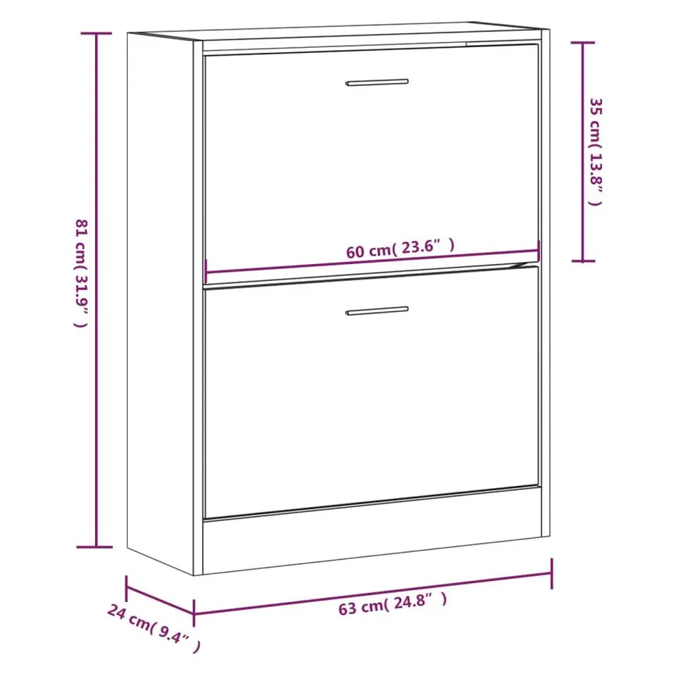 vidaXL - Schoenenkast 4 paar met 2 kleppen - Betongrijs - Hout - 63x24x81 cm