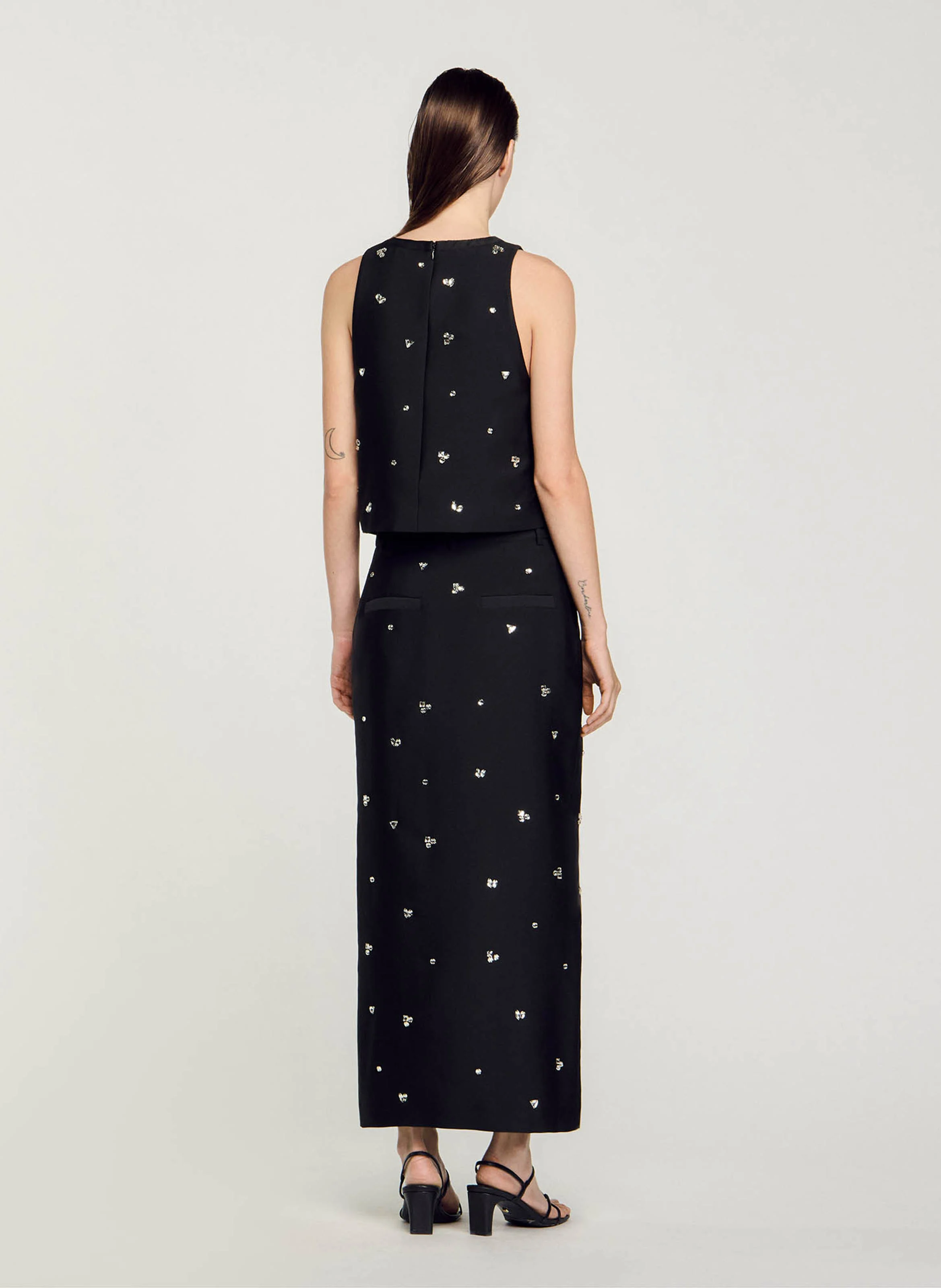Top col rond à strass | Noir