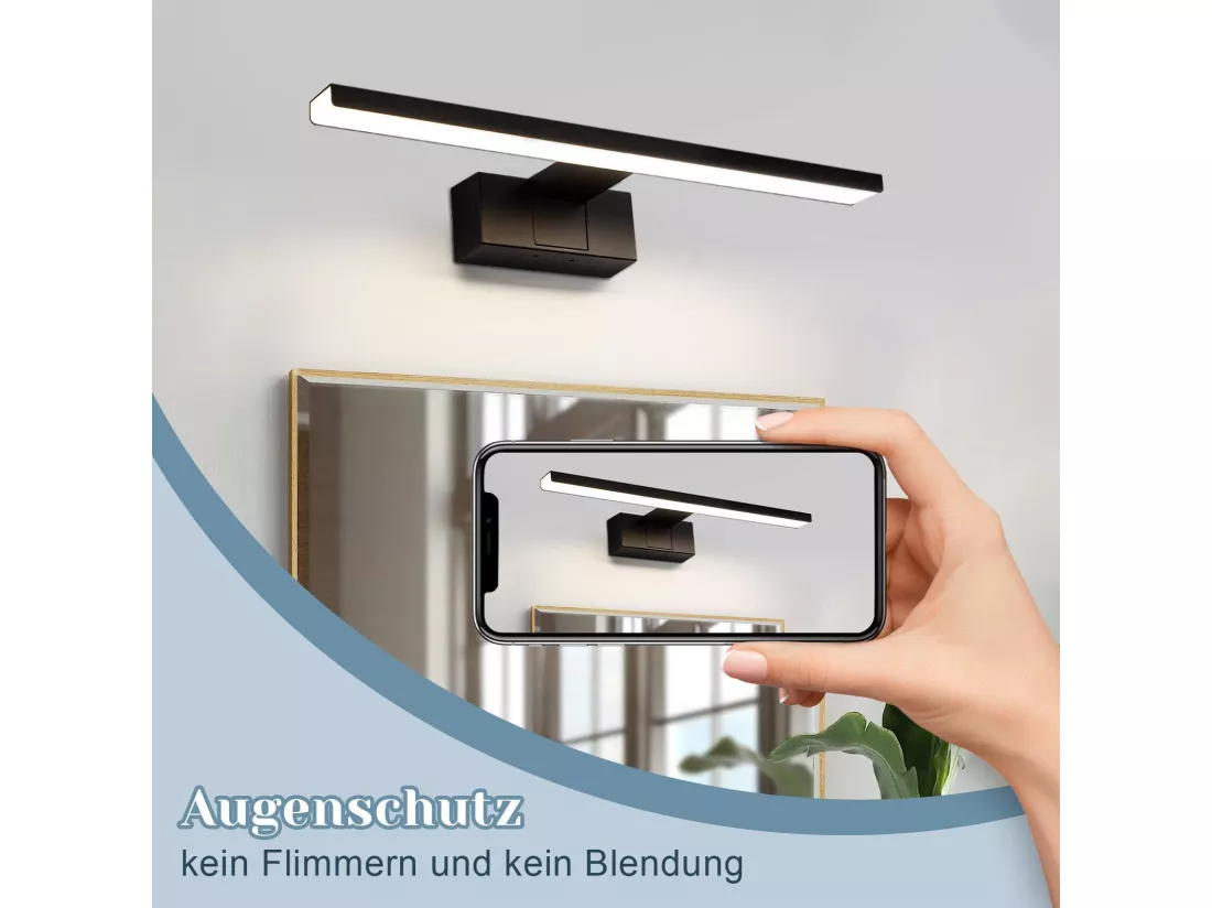 NETTLIFE Applique LED salle de bain，lampe miroir LED,IP44 lampe armoire, Moderne, lumière blanche neutre 4000k MAX.8W, 40×5.1×12.8cm, noire