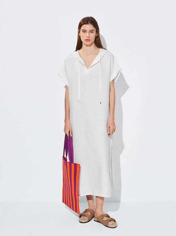 Vestido de linho com capuz - Branco