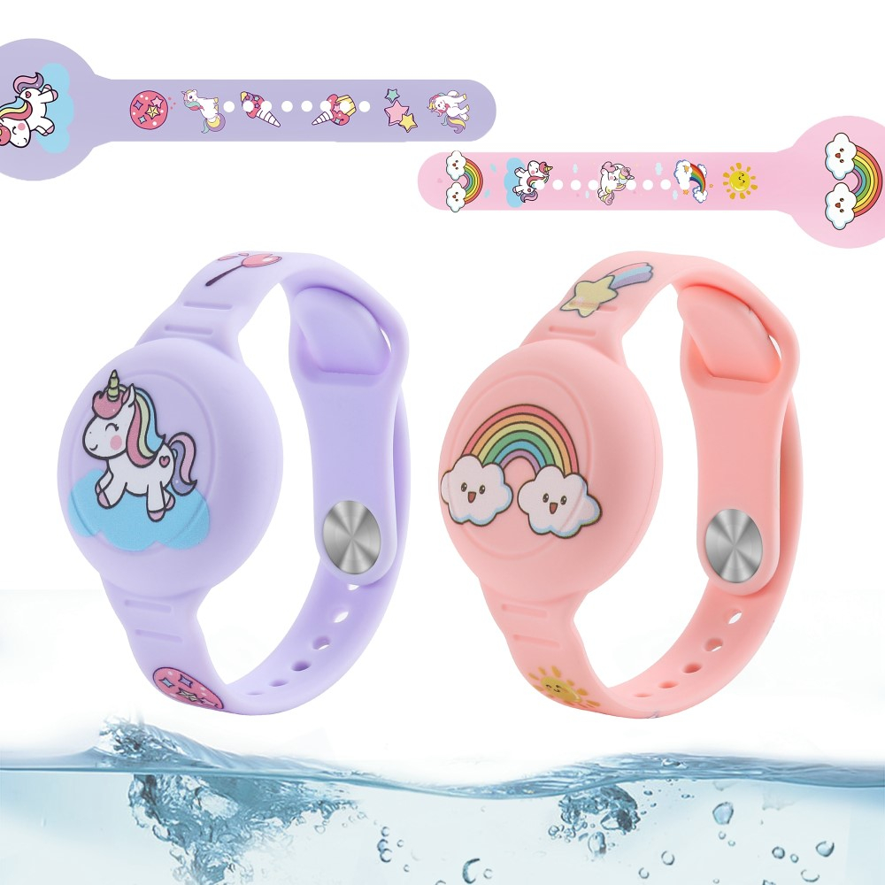 Apple AirTag Silikon Armband für Kinder Wasserdicht mit Verschlusskappe (Gelenkumfang: 130-180mm) - Einhorn Design