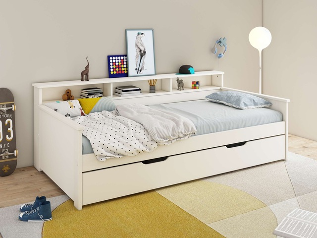Home affaire Jugendbett »KERO, Daybed, Stauraumbett, platzsparend, Stauraum, 90x200cm« zertifiziertes Massivholz, mit Ablagefächern, Schublade optional