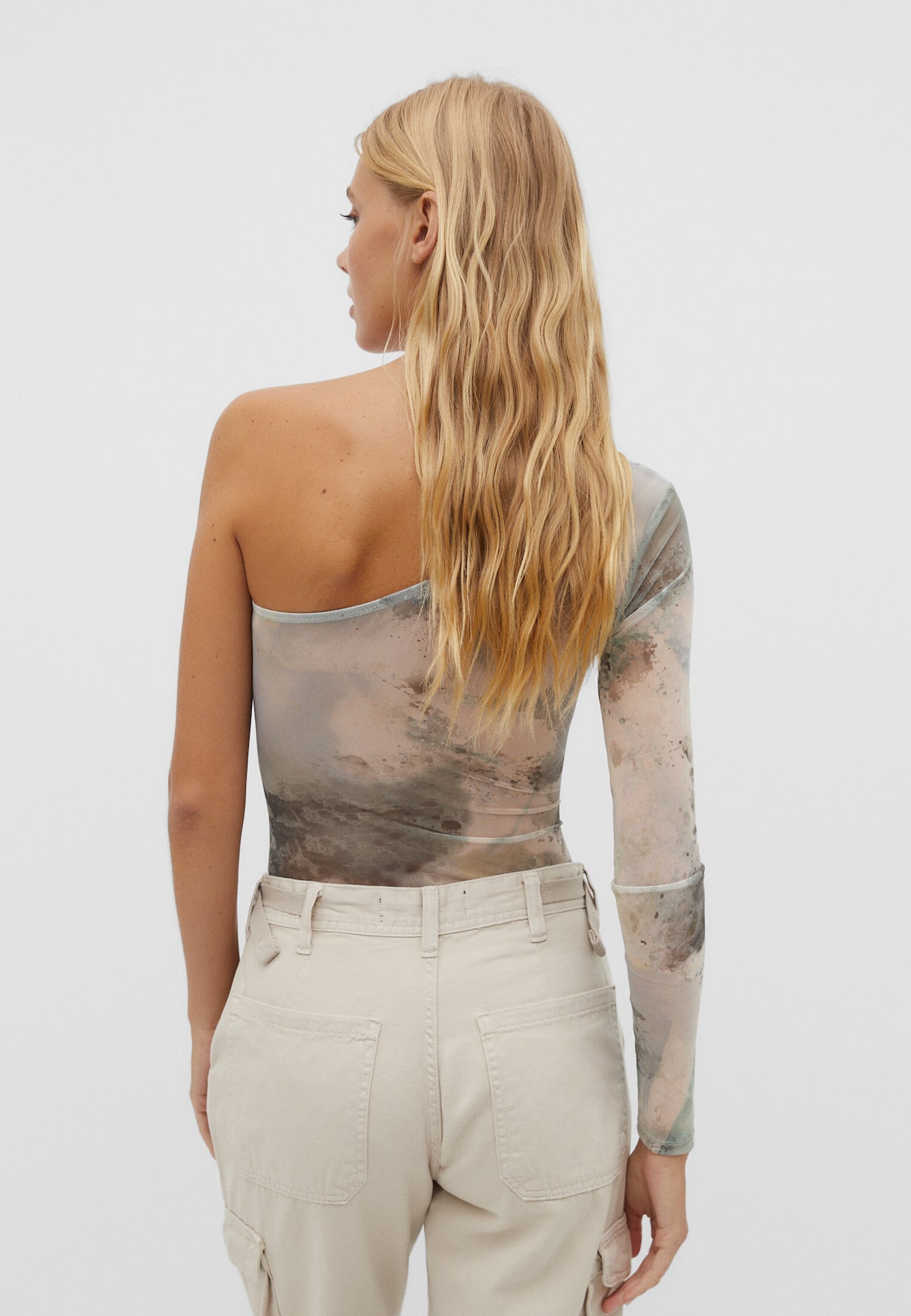 Body de tule assimétrico estampado