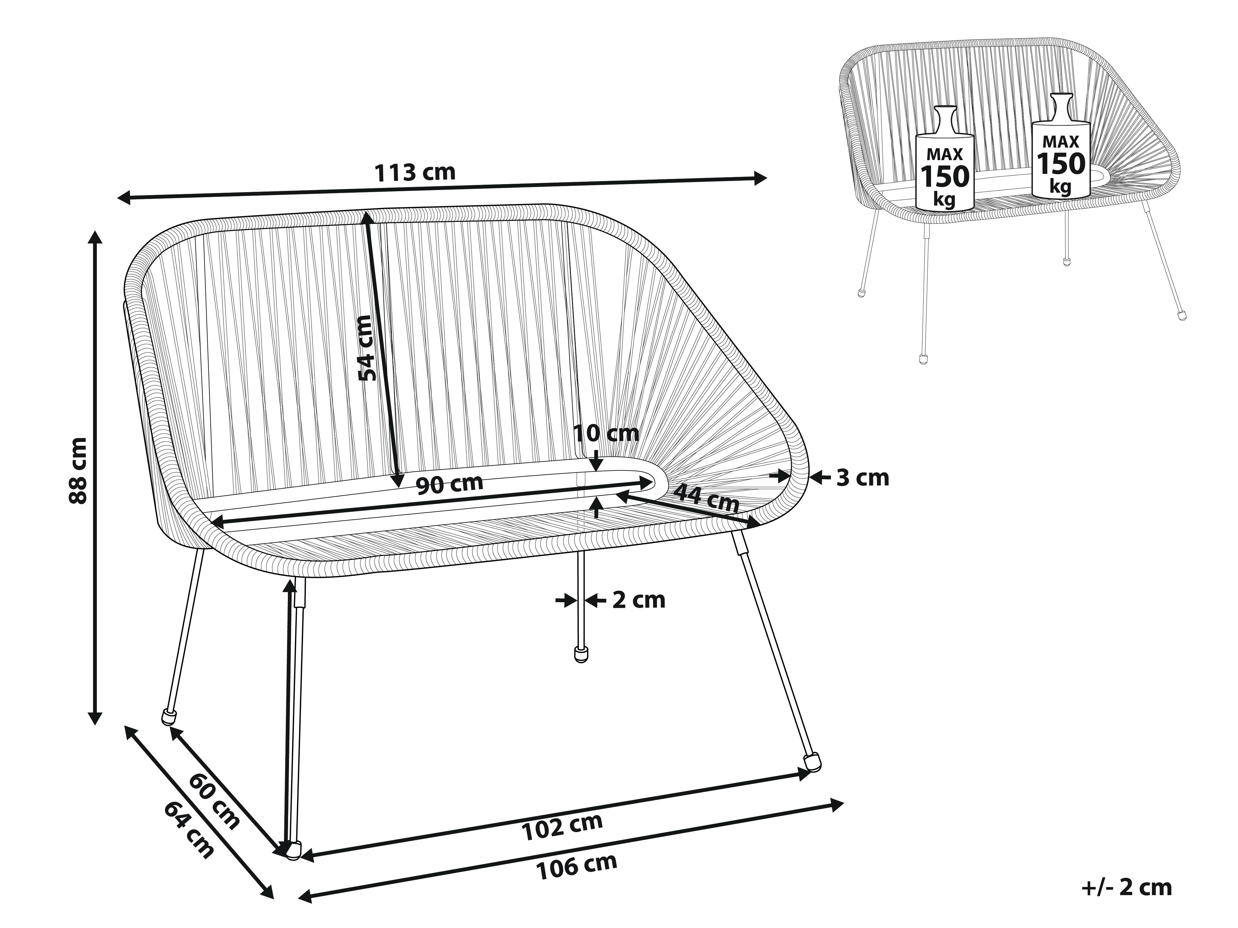 Tuinbank ACAPULCO II 113 cm PE rotan Zwart