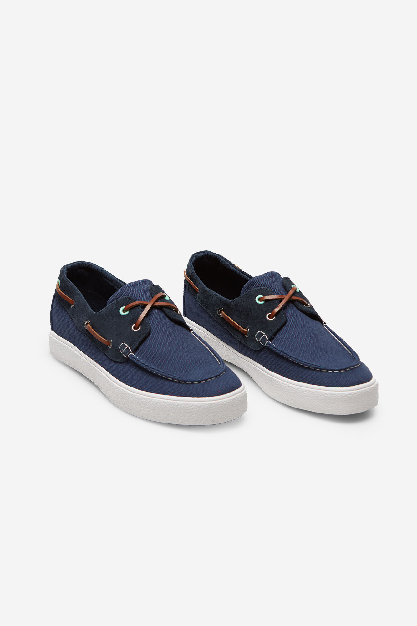 Sapato náutico em tecido e couro - Azul marinho