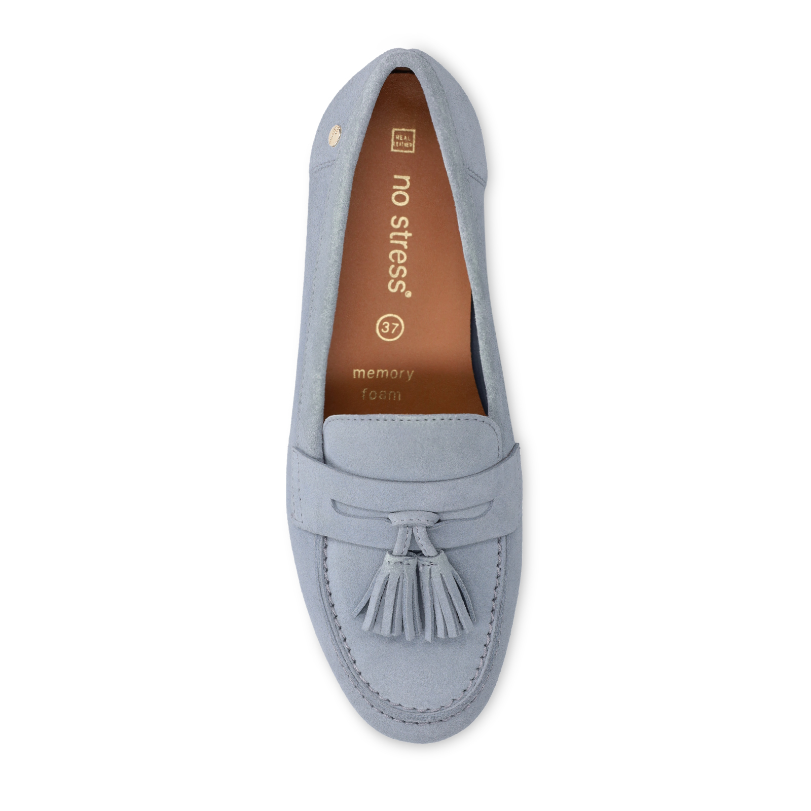 Blauwe suède loafers met franjes
