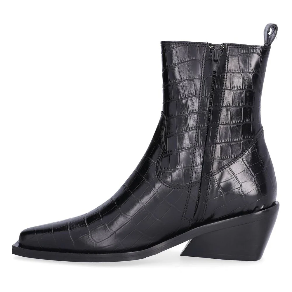 Billi Bi  A7320 Spids Støvle croco look - Black monterrey croco