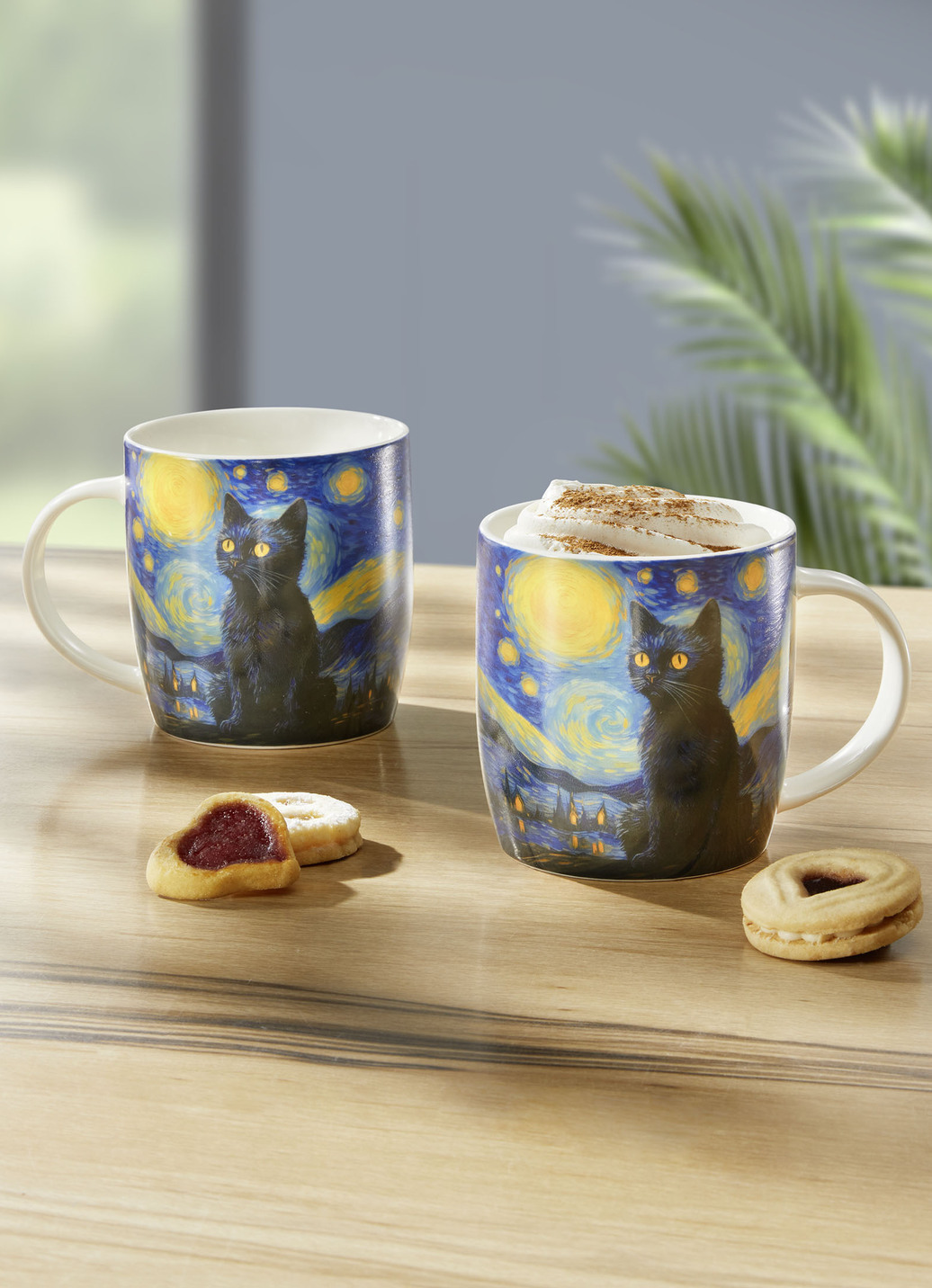 Henkelbecher mit Van Gogh-inspiriertem Hintergrund