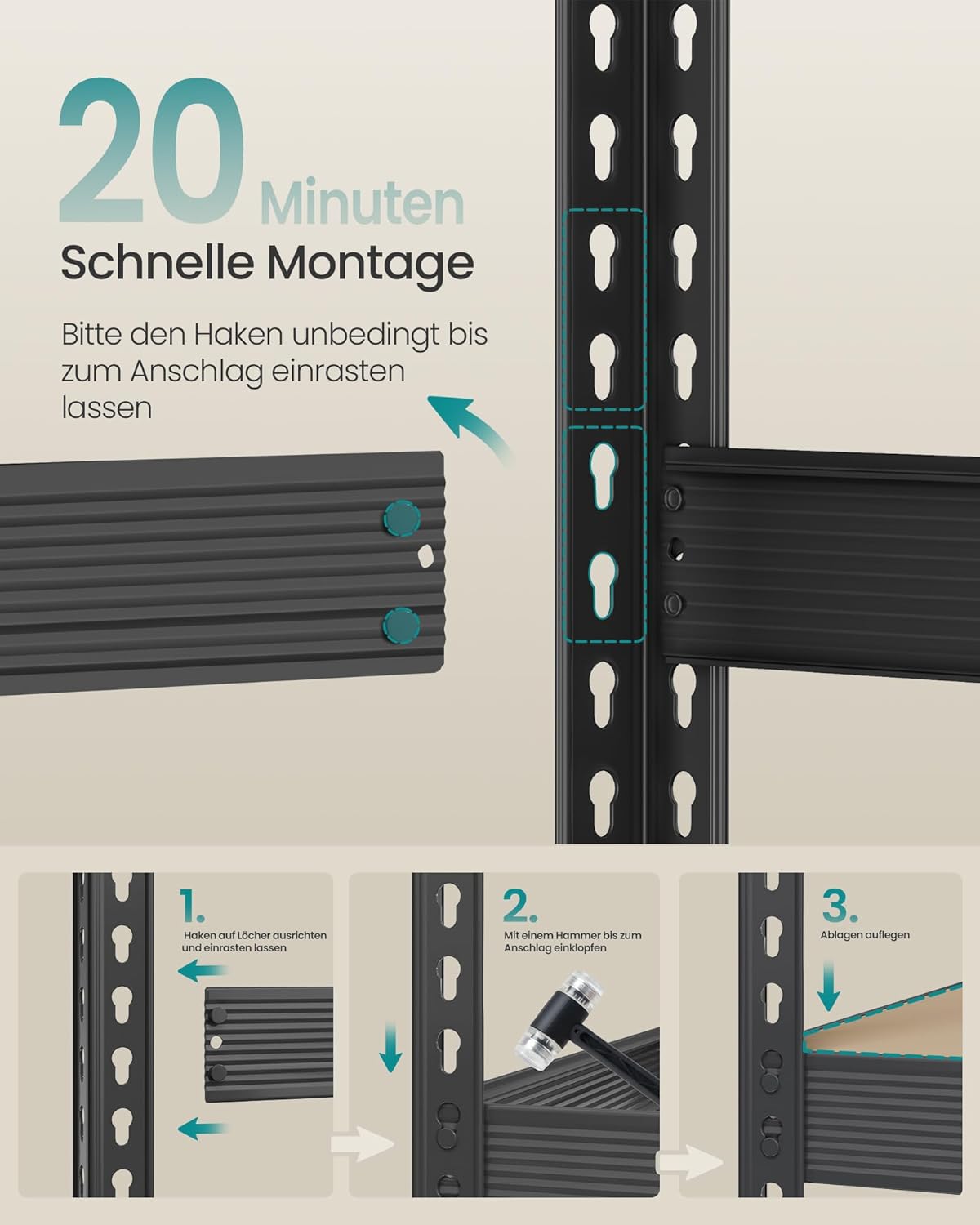 SONGMICS Schwerlastregal, Standregal, 4 Ablagen aus 8 mm dickem MDF, Lagerregal, Aufbewahrungsregal, bis 2000 kg belastbar, Keller, Garage, Lagerraum, tintenschwarz, 60 x 200 x 183 cm, GLR728BZ01