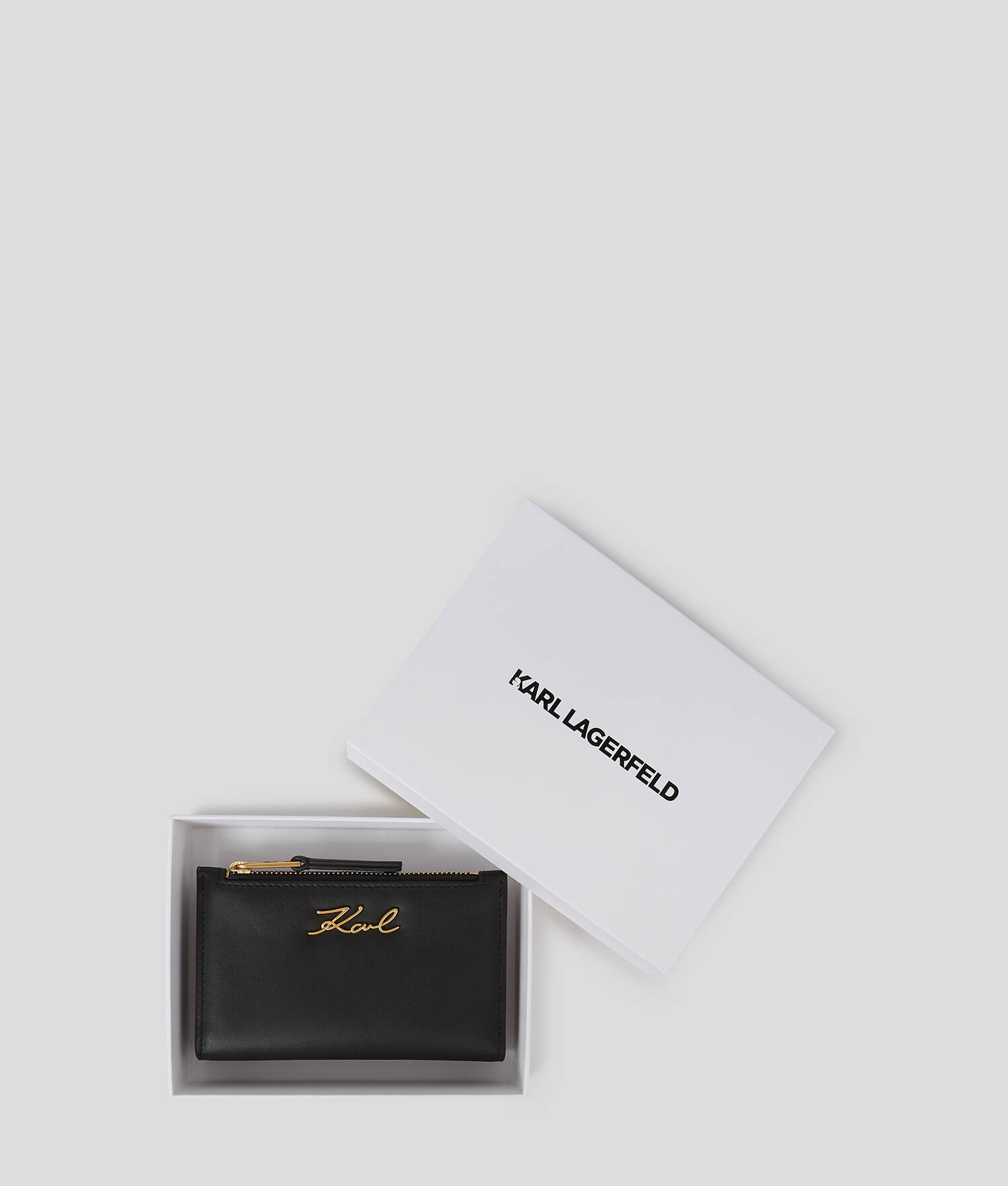 PORTEFEUILLE À DEUX VOLETS MINCE K/SIGNATURE - Noir/Or