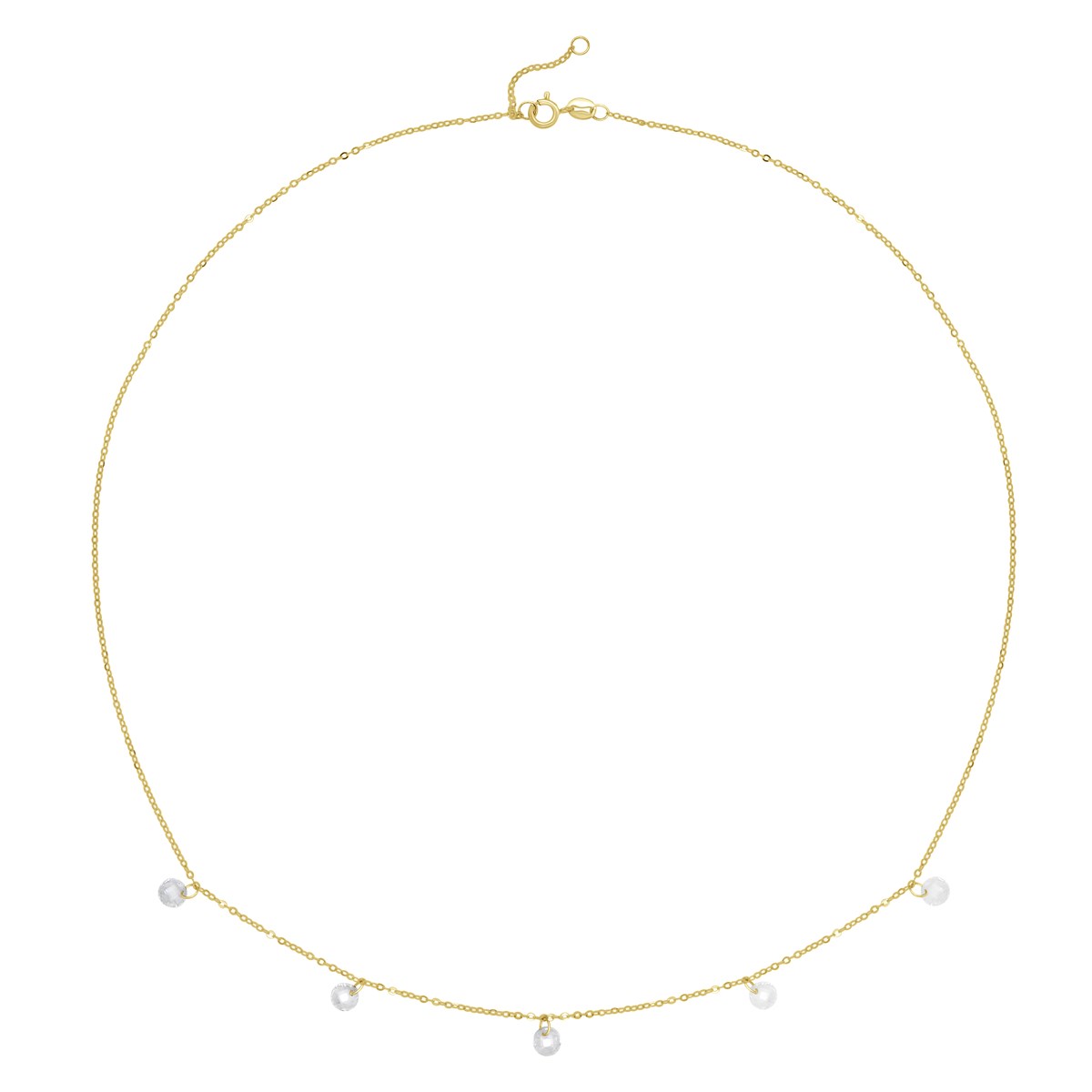 Collier - Orné de 5 Oxydes de Zirconium en Pampille - Or Blanc